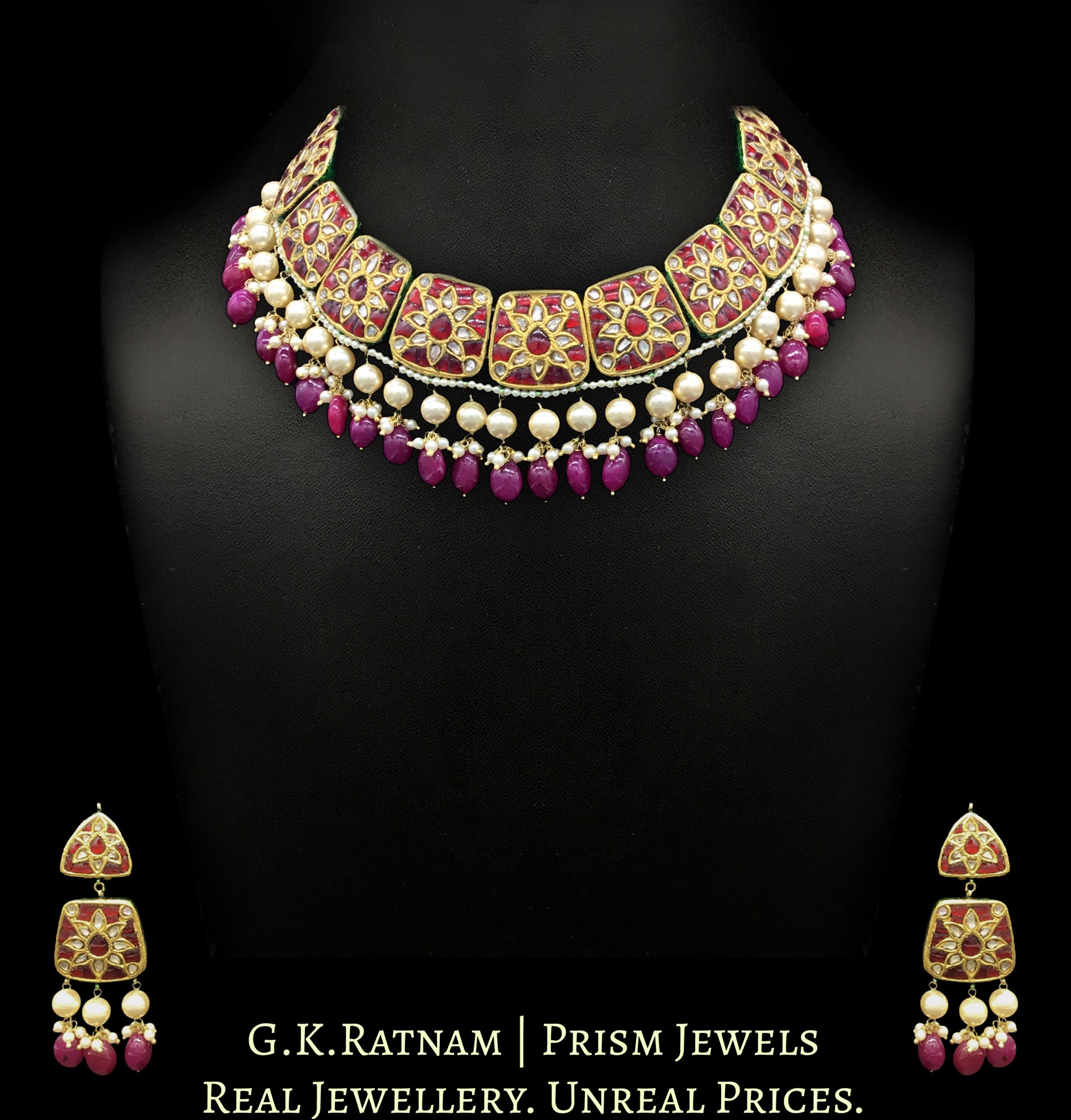 Gold Uncut Diamond Necklace Set - Krishna Jewellers Pearls and Gems
